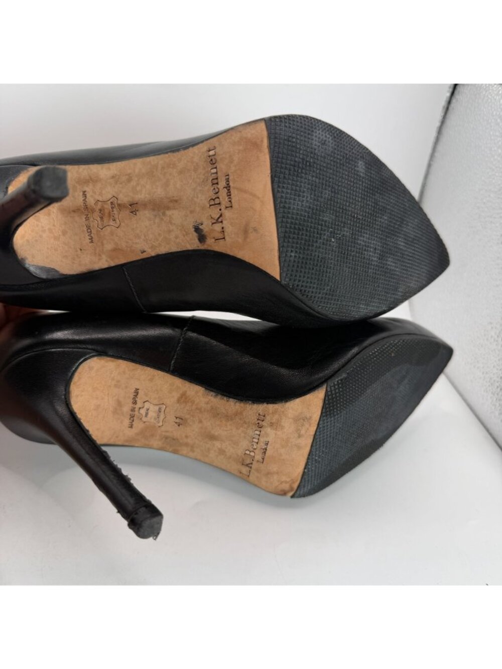 L.K. Bennett Black Leather Pointed-Toe Stiletto Heels Size 41 US 10.5 Spain - Picture 6 of 7